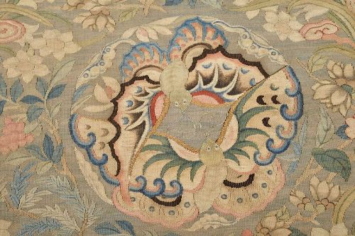 18C Chinese Silk Embroidery Textile Kesi Kossu Medallion Panel Moth
