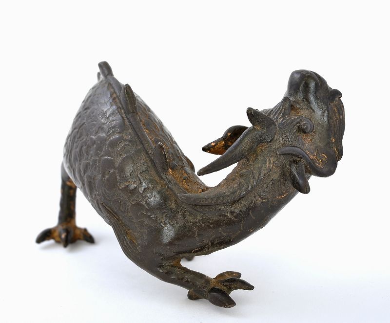 17C Chinese Gilt Bronze Dragon Beast Scholar Paper Weight