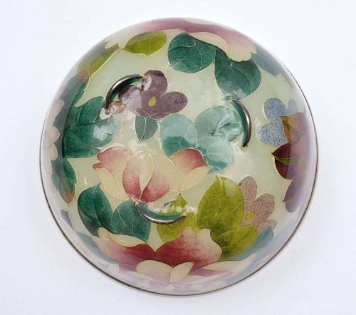 Old Japanese Plique a Jour Cloisonne Enamel Shippo Bowl with Flower