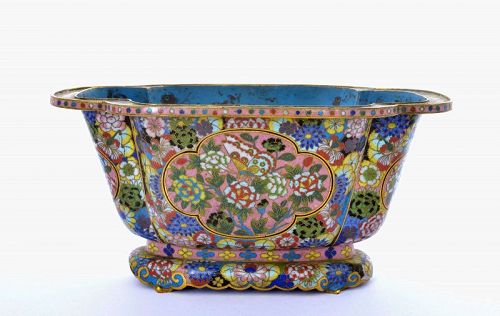 19C Chinese Cloisonne Enamel Planter Flower & Butterfly