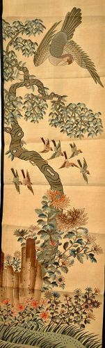 19C Chinese Silk Embroidery Textile Kesi Kossu Panel Tapestry Bird