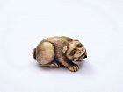 18/19C Japanese Bovine Water Buffalo Bone Carved Puppy Dog Netsuke