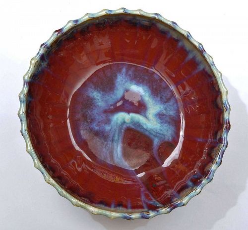 19C Chinese Ox Blood Flambe Jun Sang Boeuf Langyao Style Stem Bowl