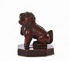 19C Chinese Jade Plaque Wood Lacquer Lion Dog Scholar Paper Weight