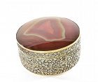 1900's Chinese Export Straits Gilt Sterling Silver Agate Carnelian Box