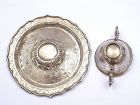 1930's Chinese Solid Silver Incised Tea Wine Cup & Saucer