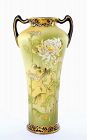 Old Japanese Nippon Coralene Handles Vase Chrysanthemum Marked