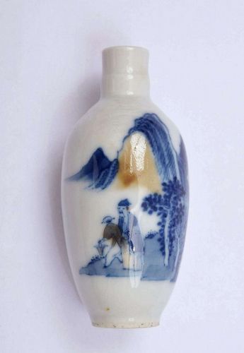 Chinese Blue & White Under Glaze Copper Red Snuff Bottle Figure