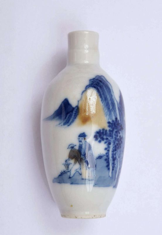 Chinese Blue & White Underglaze Copper Red Snuff Bottle Figure
