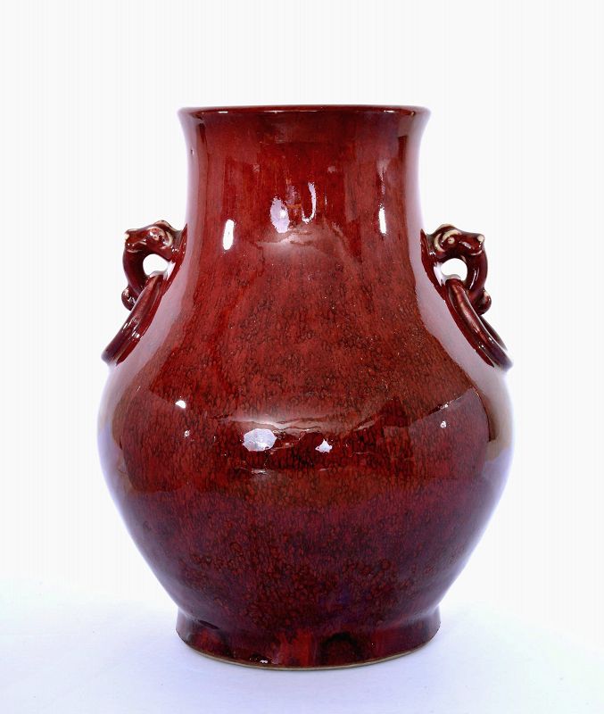 19C Chinese Flambe Ox Blood Sang Boeuf Langyao Style Porcelain Vase
