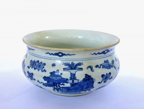 17C Kangxi Chinese Blue & White Porcelain Censer