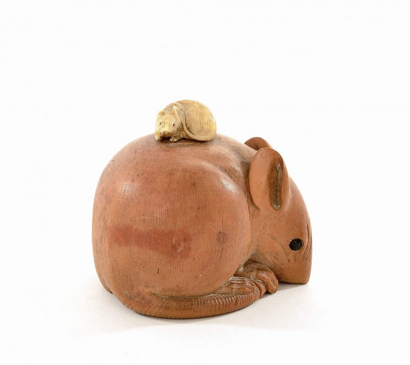 1920's Japanese Boxwood Carved Mice Mouse Okimono