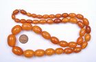 Natural Egg Yolk Butterscotch Amber Carved Bead Necklace 72 Gram