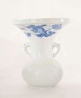 Meiji Japanese Blue & White Hirado Dragon Ears Vase Crane