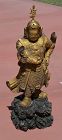 19C Chinese Gilt Lacquer Wood Carved Buddha Temple Guardian Stand