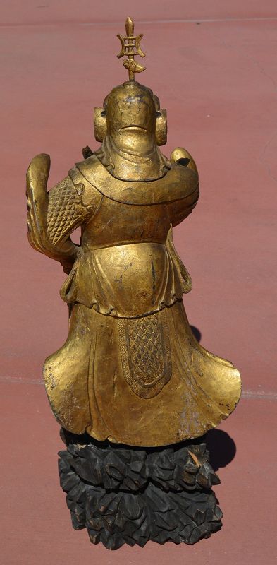 19C Chinese Gilt Lacquer Wood Carved Buddha Temple Guardian Weituo