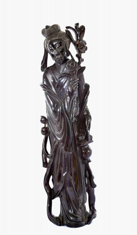 Chinese 2342G Dark Cherry Amber Bakelite Faturan Carved Lady