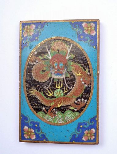 1900's Chinese Gilt Cloisonne Enamel Dragon Plaque Pendant