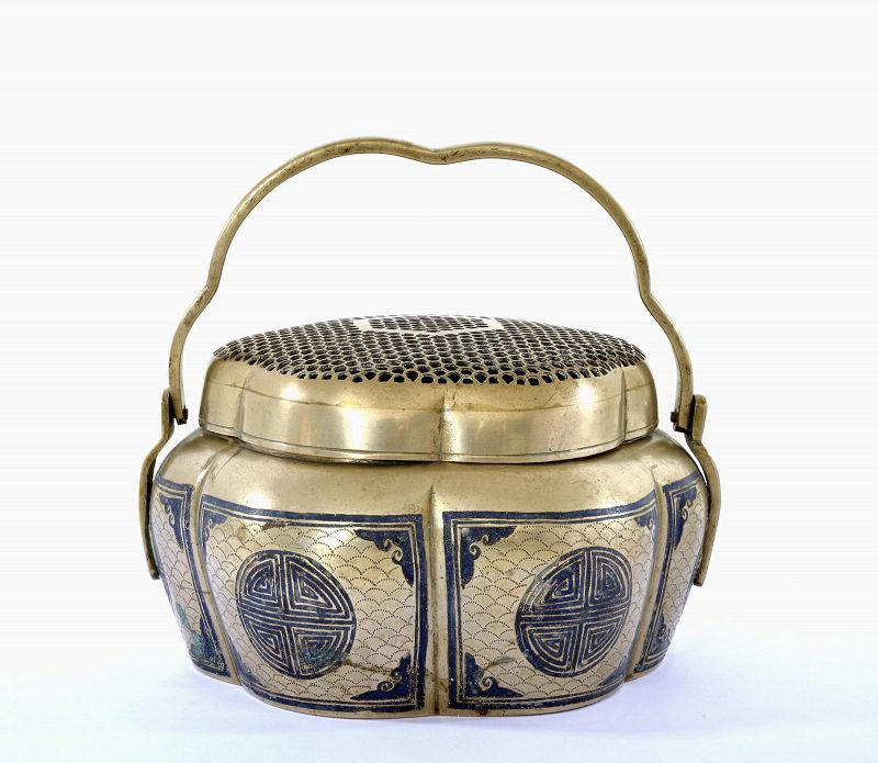 1900's Chinese Paktong White Copper Brass Enamel Hand Warmer