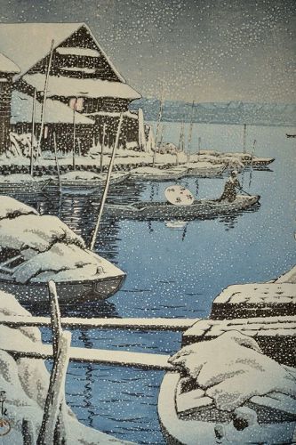 Japanese Kawase Hasui Woodblock Print Snow Yuki Mukojima