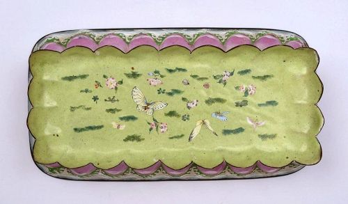 1900's Chinese Canton Enamel Lotus Altar Offering Tray Dish