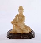 19C Chinese Soapstone Carved Kwan Yin Buddha Figure Figurine