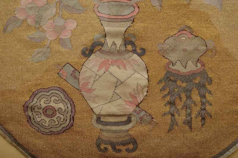 Pair of 19C Chinese Silk Embroidery Gold Threads Kesi Kossu Panel