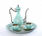 Korean 99%  Silver Enamel Teapot Tea Set 1220 GRAM