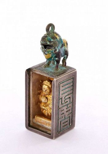 1900's Chinese Gilt Silver Enamel Buddha Mini Travel Shrine Box
