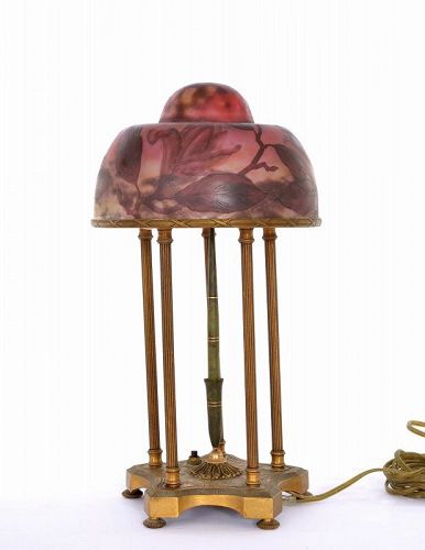 Antique French Daum Nancy Art Nouveau Glass Gilt Bronze Ormolu Lamp