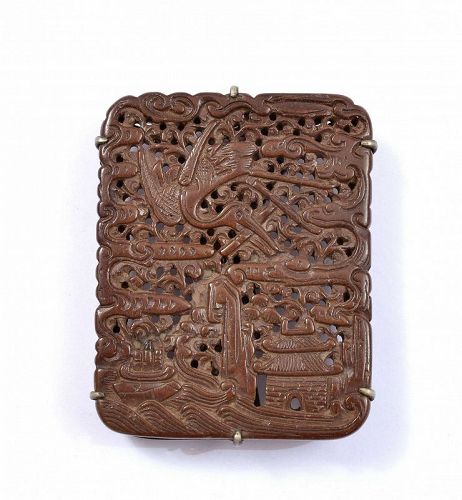 19C Chinese Herb Medicine Chenxiang Aloeswood Plaque Pin 紫金锭藥牌