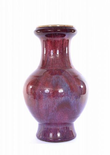 19th Century Chinese Flambe Glazed Oxblood Porcelain Lg Vase