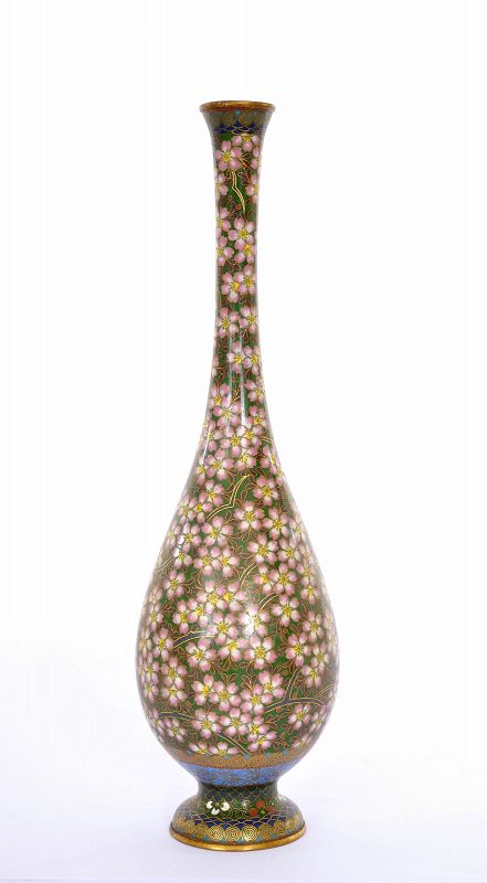 1930's Japanese Cloisonne Enamel Flower Long Neck Vase
