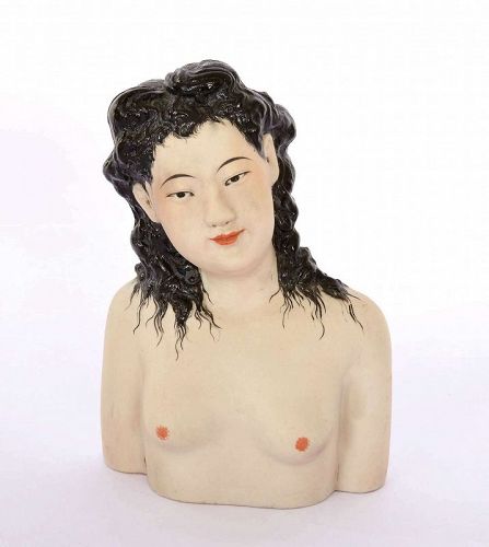 Old Chinese Famille Rose Biscuit Lady Nude Bust Zeng Longsheng 曾龍昇