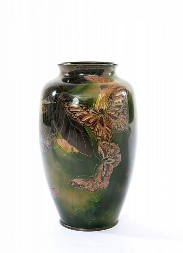 1930's Japanese Plique a Jour Cloisonne Enamel Shippo Vase Butterfly