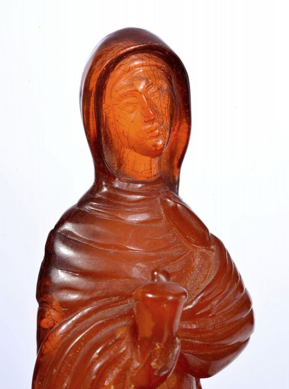 Antique Butterscotch Amber Carved Madonna Saint Figure