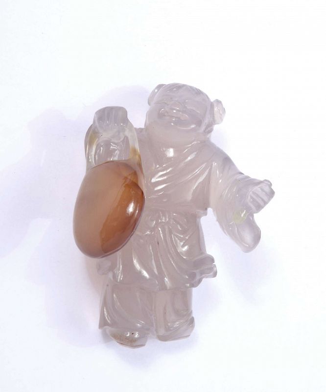 Vintage Chinese Two Tone Agate Carved Carving Boy Figure Figurine