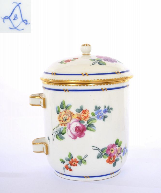 Antique French Sevres Porcelain Tobacco Jar Pot Cover Mk