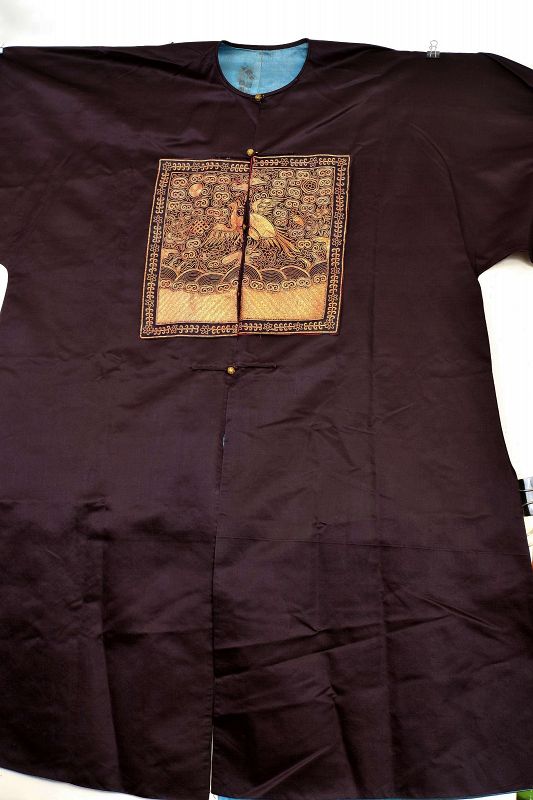 19C Chinese Silk Embroidery Egret Civil Rank Badge Court Robe