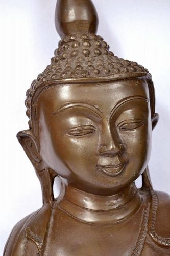 Large 19C Burmese Bronze Buddha Figure Figurine 18.5"