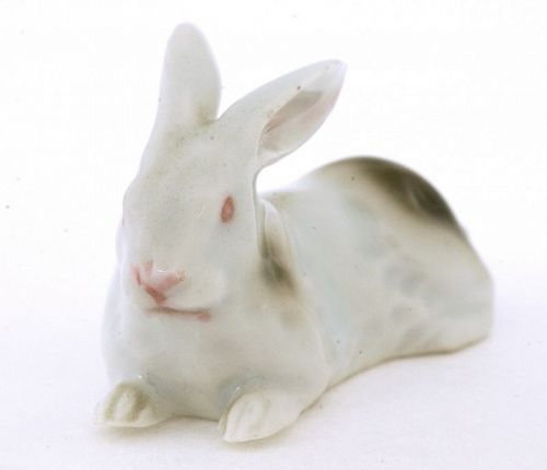 Old Japanese Kutani Porcelain Miniature Rabbit Bunny Okimono Mk