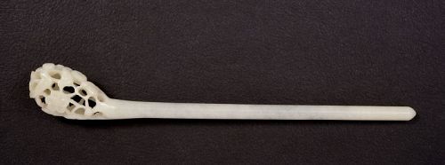 19C Korean Chinese White Jade Carved Long Hair Pin Binyeo