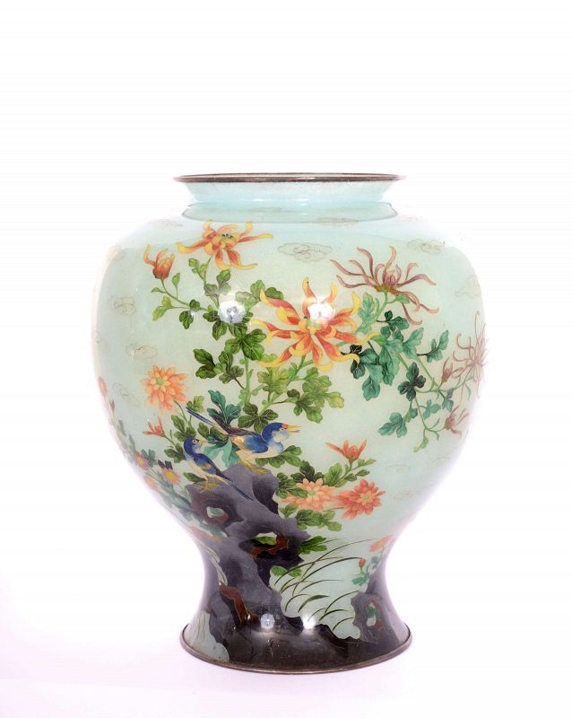 1930's Japanese Silver Plique a Jour Cloisonne Enamel Vase Butterfly
