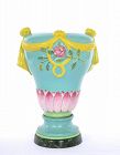 19C Chinese Export Majolica Style Famille Rose Turquoise Lotus Vase