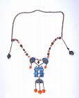 Chinese Silver Enamel Double Happiness Pendant Coral Bead Necklace