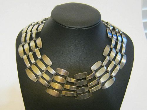 Rare Fred Davis Mexican Silver Modernist Necklace