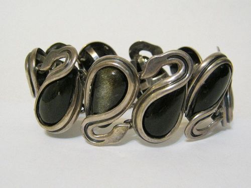 Antonio Pineda "Swan" Bracelet 970 Silver with Obsidian Stones