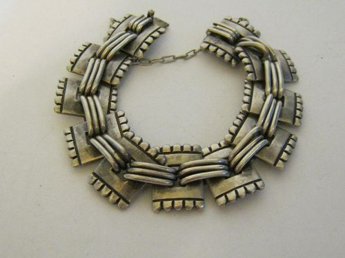 Hector Aguilar 940 Silver Ornamental Squares Bracelet Rare 8" Long