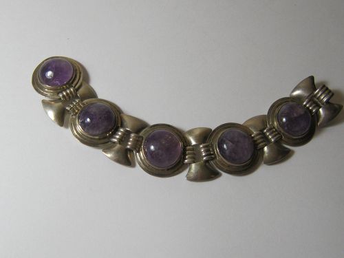 Fred Davis Mexican Silver and Amethyst Bracelet Modernist Design