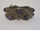 Vintage Mexican Silver & Amethyst Bracelet 115 Grams Signed "AP"